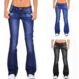 Laddymoda jean skinny taille basse évasé pour femme lavage moyen en stock jeans pour femme