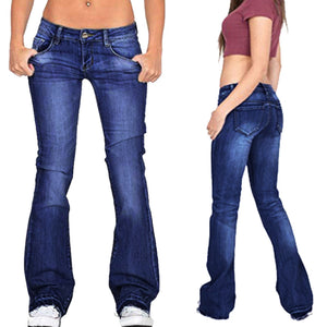 Laddymoda low waist skinny women's flared jeans medium wash in stock women's jeans - LaddyModa