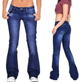 Laddymoda low waist skinny women's flared jeans medium wash in stock women's jeans