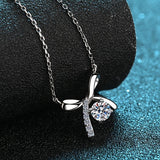 LADDYMODA Women's Necklace Moissanite Bow Necklace Sterling Silver Plated In 18K Platinum Gift For Ladies, Wives, Moms, Girlfriends And Girls