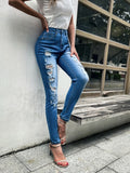Laddymoda Jeans skinny elasticizzati da donna con vestibilità slim strappata a vita alta