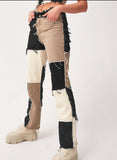 Laddymoda nueva gran moda europea y americana variada costuras cintura alta cadera apretada ropa de mujer pantalones vaqueros de pierna recta