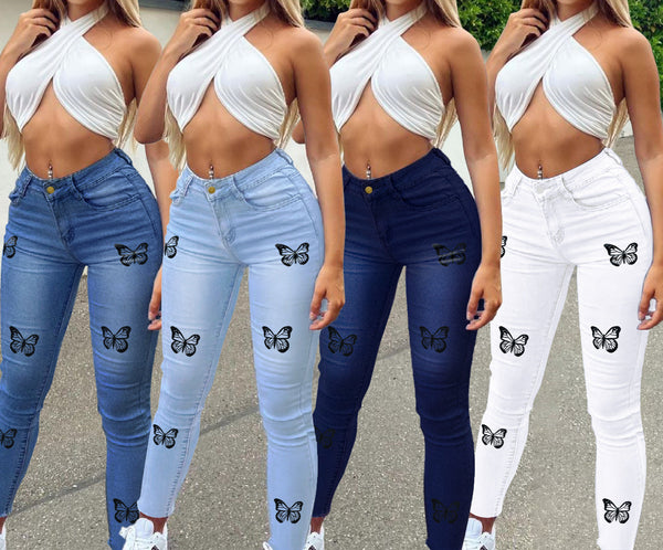 European and American new jeans wish cross-border ebay Amazon Fashion City printed jeans for women