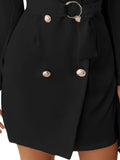 Laddymoda Ropa exterior para mujer Elegante sólido cuello en V Moda casual Manga larga Botón de cintura Chaqueta Blazer formal