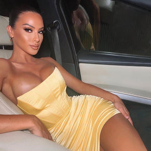 Laddymoda New women's clothing in spring and summer of 2023: European and American nightclub style, off shoulder, straight neck, pleated, breast wrapped, short skirt, dress, female - LaddyModa