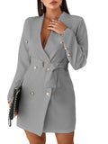 Laddymoda Damen Oberbekleidung Elegant Solide V-Ausschnitt Lässige Mode Langarm Taille Knopf Formale Blazer Jacke