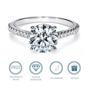 LADDYMODA Moissanite Ring Sterling Silver 18k Gold Plated Ring Women's Four-prong Wedding Ring Valentines Day Decoration Gift - LaddyModa