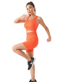 Laddymoda Scoop Neck Workout Seamless Ribbed Leggings de cintura alta y sujetador deportivo Conjunto de ejercicio