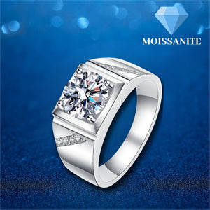 Laddymoda 1pc 1.03 Cttw Side Stone Inlay Moissanite Diamond Men's Ring, Engagement Rings For Man Wedding Rings,(D Color VVS1 Clarity 1 Ct Center) S925 Sterling Silver Plated With 18K Golden. Wedding Ring For Man - LaddyModa