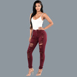 European and American knee ripped jeans women's slim fit multi-color skinny pants European station pants women's trousers plus size