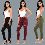 European and American knee ripped jeans women's slim fit multi-color skinny pants European station pants women's trousers plus size