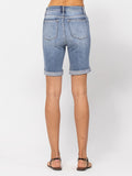 LADDYMODA Blue Rolled Hem Short Denim Pants, Slim Fit Slash Pockets High-Stretch Short Denim Trousers, Women's Denim Jeans & Clothing