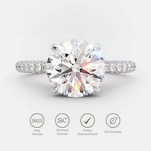LADDYMODA Moissanite Ring 5.19 Ct Lab-Grown Round Brilliant Silvery Ring With Micro Pave Side Stones - LaddyModa