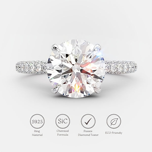 LADDYMODA Moissanite Ring 5.19 Ct Lab-Grown Round Brilliant Silvery Ring With Micro Pave Side Stones