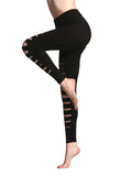 Laddymoda Damen High Waisted Cutout Ripped Skinny Leggings High Stretch Solid Color