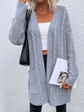 Laddymoda Femmes Manches Longues Casual Loose Cable Tricoté Open Front Long Cardigan Pull Manteaux avec poches