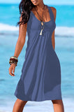 Mujeres Casual suelta tanque vestidos sin mangas playa vacaciones vestido Swing plisado U cuello moda suave