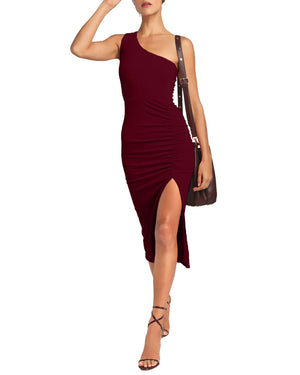 Womens Elegant Sleeveless One Shoulder Knit Split Evening Cocktail Party Bodycon Midi Dresses