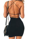 Robe Dos Nu Femme Spaghetti Strap Sexy Clubwear Bodycon Mini Dress