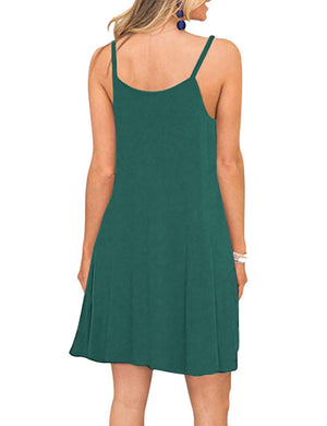 Women's Summer Spaghetti Strap Casual Swing Tank Beach Cover Up Dress with Pockets - LaddyModa