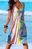 Mujeres Casual suelta tanque vestidos sin mangas playa vacaciones vestido Swing plisado U cuello moda suave
