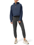 Womens Hoodies Fleece Lined Collar Pullover 1/2 Zipper Sweatshirts Long Sleeve Crop Tops Sweater Thumb Hole