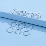 LADDYMODA Simple Geometric Niche Design Sense Index Finger Ring Thin Ring Light Luxury Cold Wind Set Ring 10-piece Set