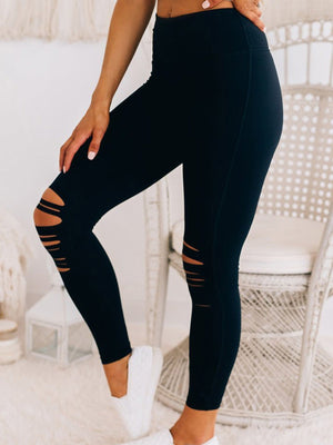 Laddymoda Women's Leggings Black Cut-out Skinny High Waist Leggings - LaddyModa