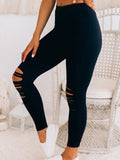 Laddymoda Damen-Leggings Schwarze, ausgeschnittene, dünne Leggings mit hoher Taille