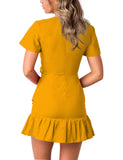 Summer Women Short Sleeve Print Dress V Neck Casual Short Dresses
