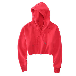 Women's Cropped Hoodie Fleece Long Sleeve Pullover Cut Off Hood Sweatshirt - LaddyModa