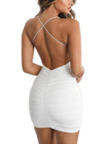 Robe Dos Nu Femme Spaghetti Strap Sexy Clubwear Bodycon Mini Dress