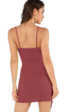 Women's Sexy Ruched Side Asymmetrical V Neck Bodycon Cami Dress