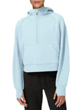 Womens Hoodies Fleece Lined Collar Pullover 1/2 Zipper Sweatshirts Long Sleeve Crop Tops Sweater Thumb Hole
