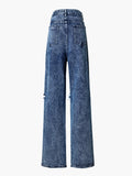 Laddymoda Ripped Washed Straight Leg Jeans Denim Non-Stretch Color sólido Pantalones de moda para mujer
