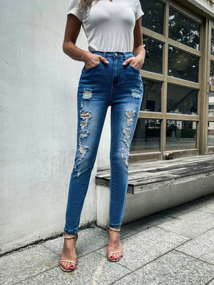 Laddymoda Women's Slim Fit Ripped High Waist Butt Lifting Stretch Skinny Jeans - LaddyModa