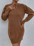 Laddymoda Elegantes Pulloverkleid mit Rundhalsausschnitt, lässige, langärmlige, schmale Herbst-Winter-Strickkleider, Damenbekleidung