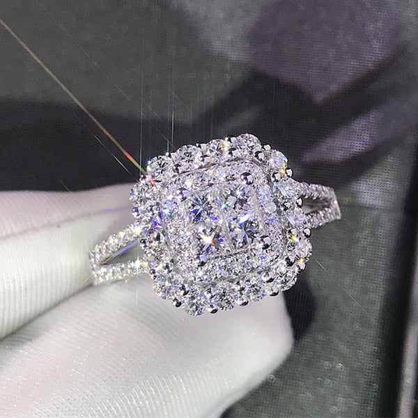 LADDYMODA Zircon Decor Ring Square Shape Shiny Ring Bridal Wedding Ring Anniversary Gift Engagement Gift