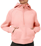 Damen Hoodies Fleece gefütterter Kragen Pullover 1/2 Reißverschluss Sweatshirts Langarm Crop Tops Pullover Daumenloch