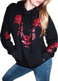 Sexy Angel Wings Tattoo Roses Hoodie Graphic Sexy Women's Pullover Motorcycle hooded Sweatshirt