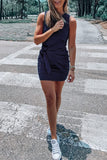 Women's Summer Casual Sleeveless Beach Tank Dress Bodycon Ruched Tie Waist Mini Dresses