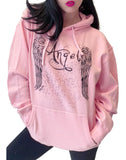 Sexy Angel Wings Tattoo Roses Hoodie Graphic Sexy Women's Pullover Motorcycle hooded Sweatshirt