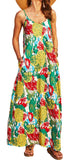 Robe longue d'été décontractée à imprimé floral bohème à bretelles spaghetti pour femmes avec poches