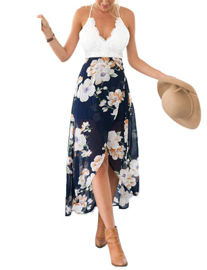 Jelly Damen-Sommerkleid mit tiefem V-Ausschnitt und asymmetrischem Blumenmuster
