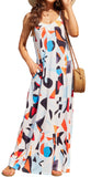 Women's Summer Casual Floral Printed Bohemian Spaghetti Strap Floral Long Maxi Dress with Pockets
