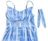 Damenkleider Sommer-Tiefenvorderseite V-Ausschnitt Spaghettiträger Button-Down-A-Linie rückenfreies Swing-Midikleid