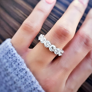 Laddymoda Moissanite Ring Times Gem 7.00 Ct 14 Stones Eternity Band Classic Round Cut D Color VS1 Clarity- Silver 18k Platinum Plated - LaddyModa