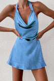 Cuello de capucha de mujer Halterneck Slip On Backless Satin Mini Dress Sexy Silky Party Club Bodycon Vestidos 0213