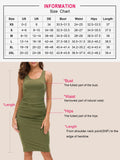 Women's Sleeveless Racerback Tank Ruched Bodycon Sundress Midi Fitted Casual Dress