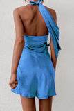 Donna Cowl Neck Halterneck Slip On Backless Satin Mini Dress Sexy Silky Party Club Bodycon Dresses 0213